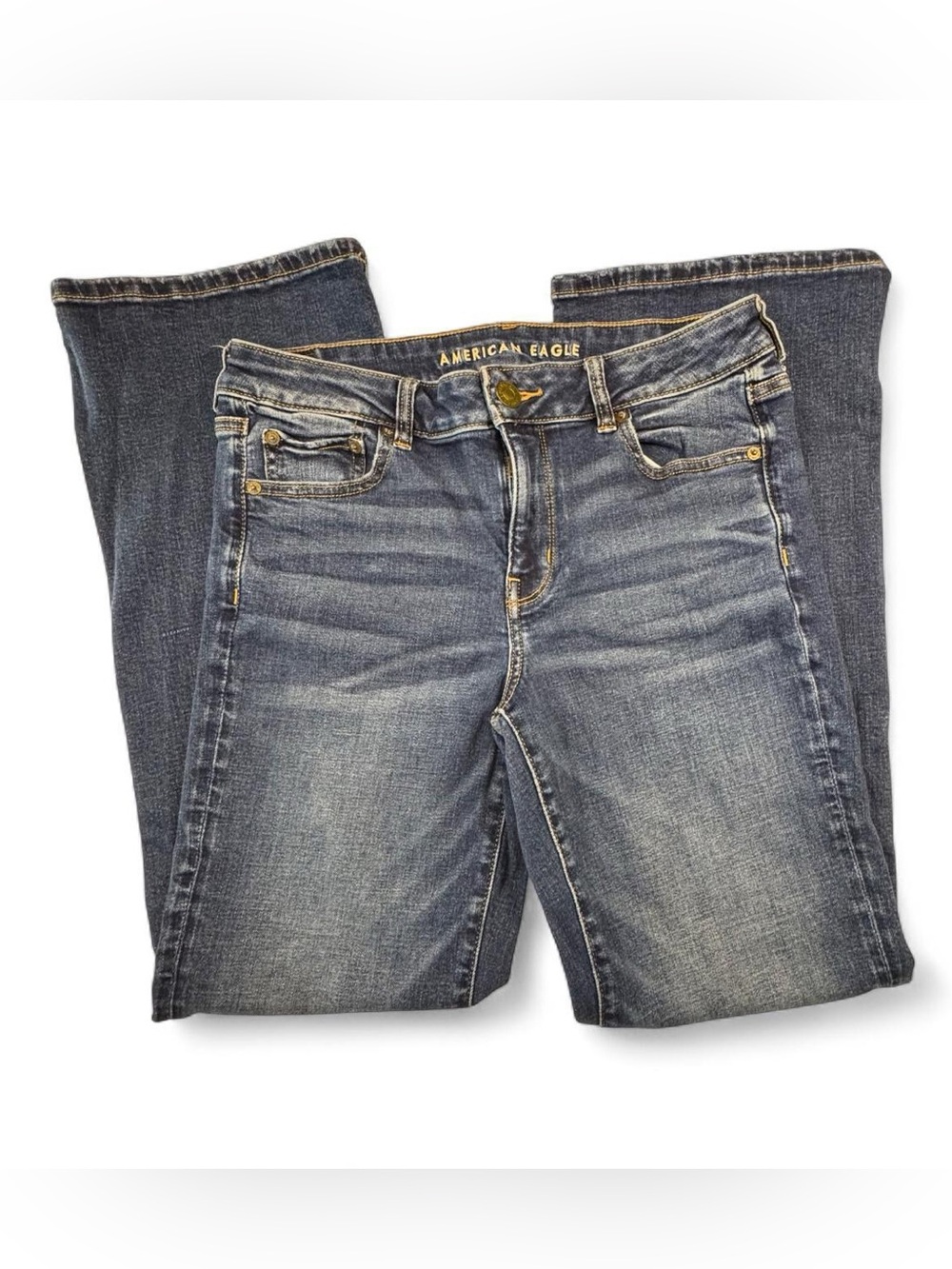 American Eagle Mid Rise Flare Jeans Women’s Size 10 Medium Wash Y2K Retro Preppy - Picture 2 of 10